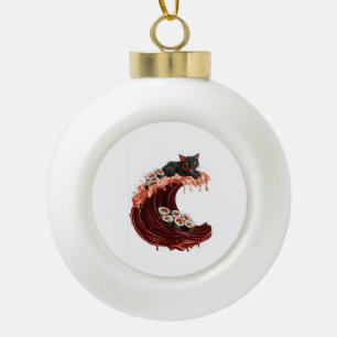Sushi Cat Dreams Quirky Japanese Food Kitty Ceramic Ball Christmas Ornament