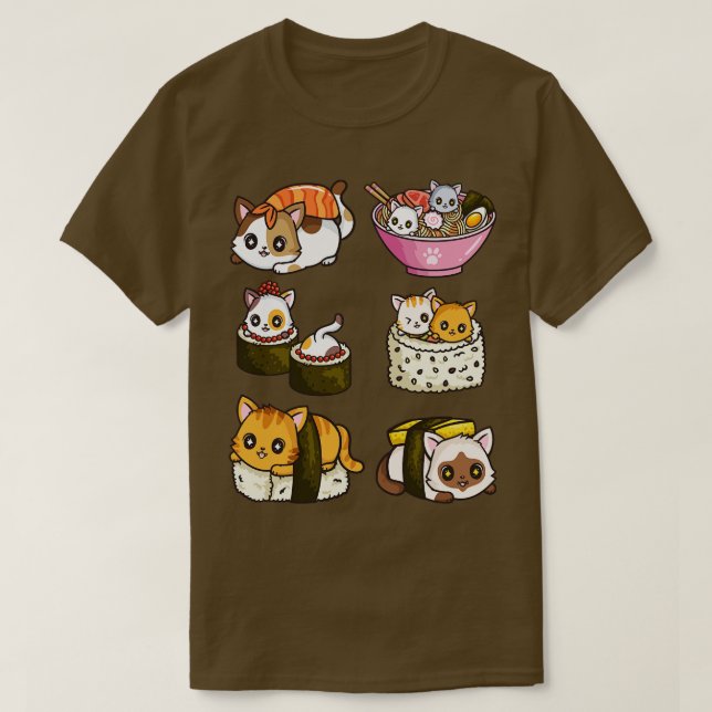 Sushi Cat Japanese Anime T-Shirt (Design Front)