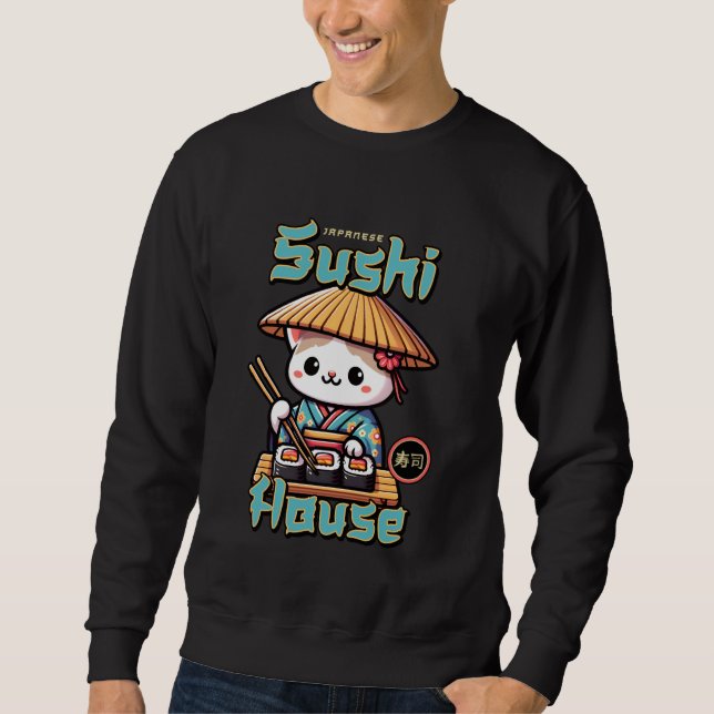 Sushi Cat, Japanese Cute Kitty Anime Kawaii Cat Su Sweatshirt (Front)