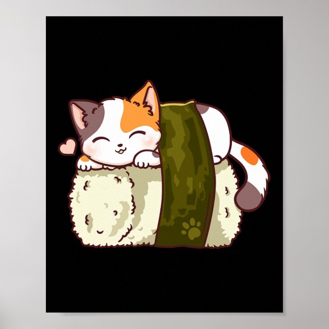 Sushi Cat Kawaii Anime Neko Japanese  Poster (Front)