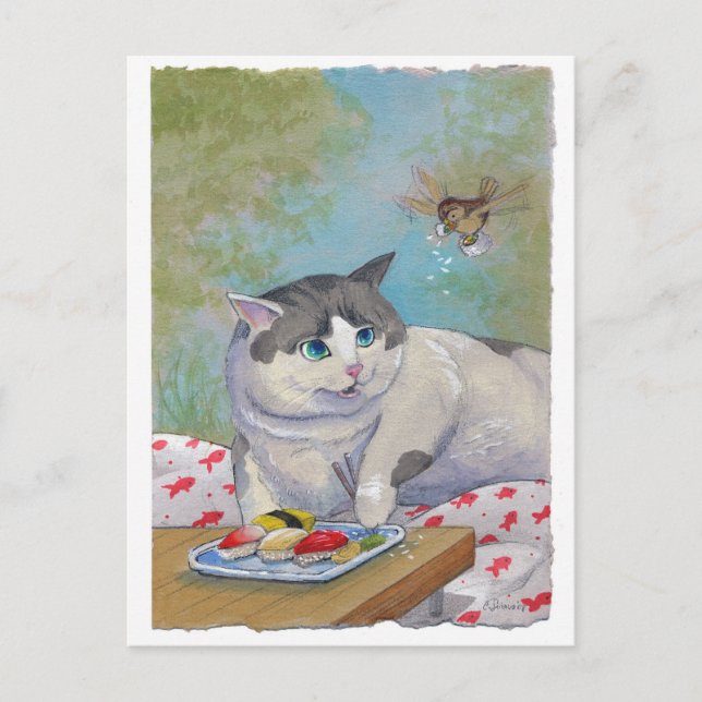 Sushi Cat Picnic Suprise Postcard (Front)