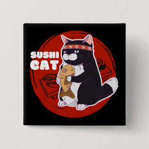 Sushi Cat, Samurai Cat Chonky Cat 15 Cm Square Badge