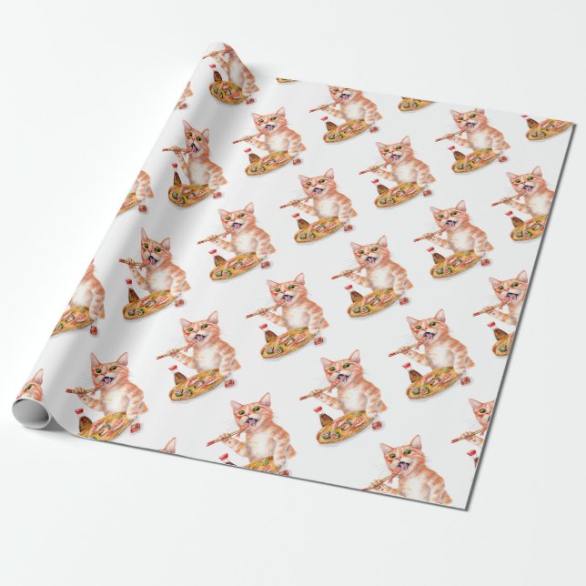 Sushi Cat Wrapping Paper (Unrolled)
