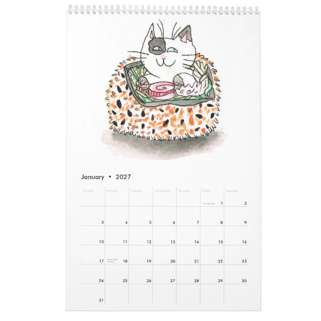 Sushi Cats Calendar (Jan 2027)