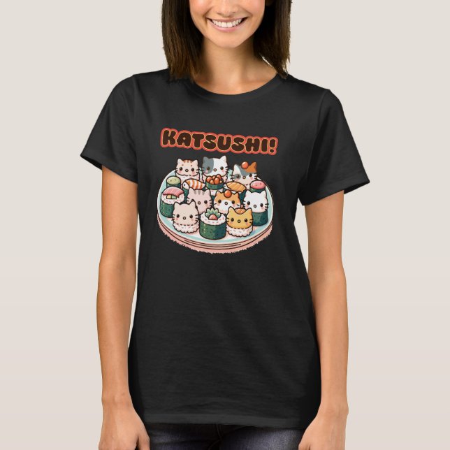 Sushi Cats Kawaii Anime Neko Cat Lover Sushi Lover T-Shirt (Front)