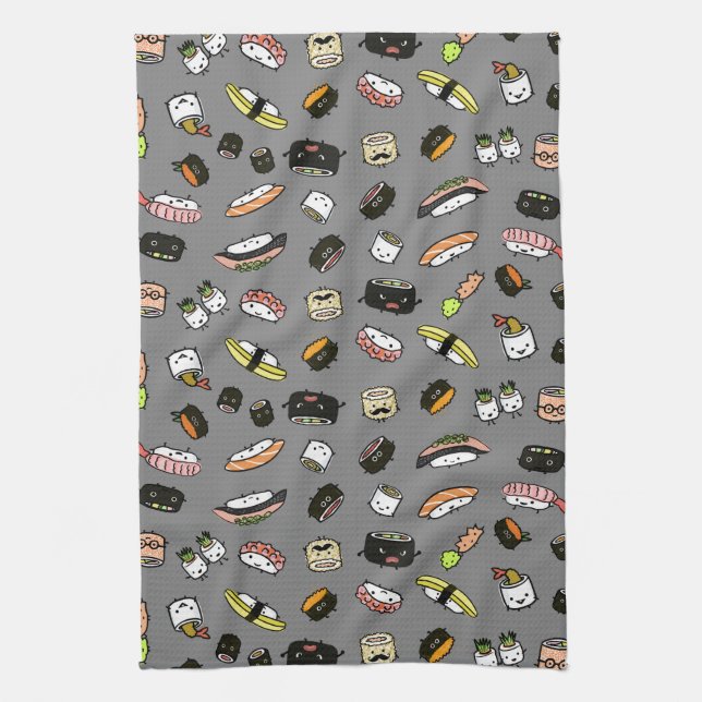 Sushi Characters Pattern Tea Towel (Vertical)