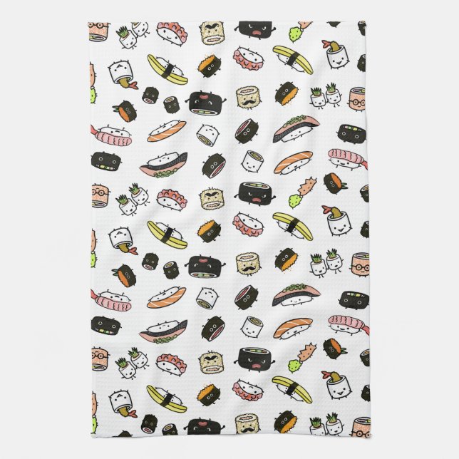 Sushi Characters Pattern Tea Towel (Vertical)