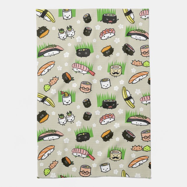 Sushi Characters Pattern Tea Towel (Vertical)