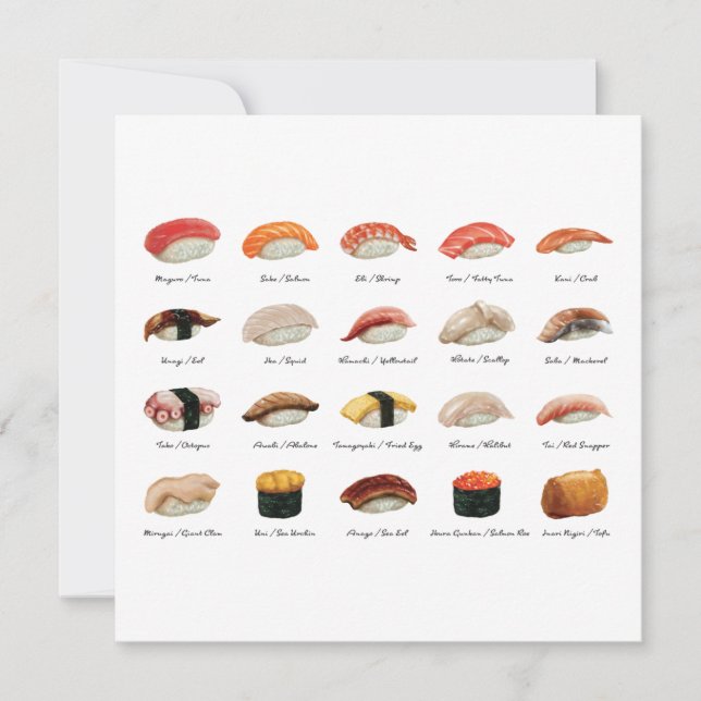 Sushi Chart Flat Greeting Card (Front)