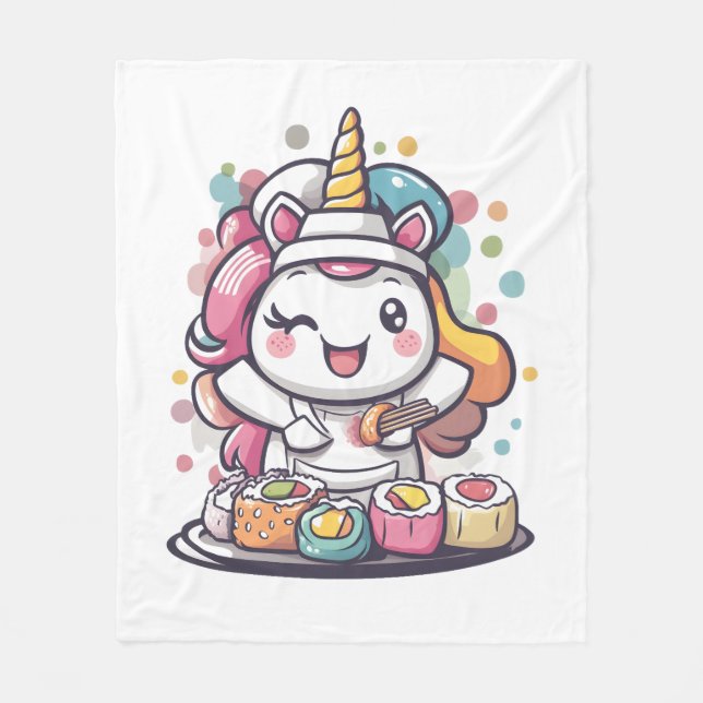 Sushi Chef Unicorn (1) Fleece Blanket (Front)