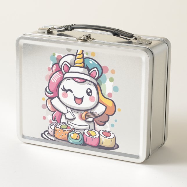 Sushi Chef Unicorn (1) Metal Lunch Box (Front)