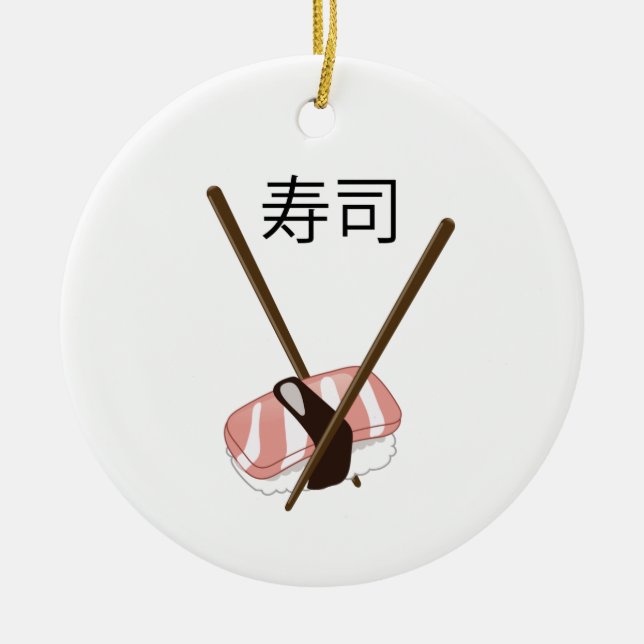 Sushi Chopsticks Ceramic Tree Decoration (Front)