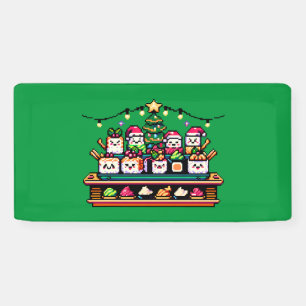 Sushi Christmas Celebration - Festive 8-Bit Design Banner