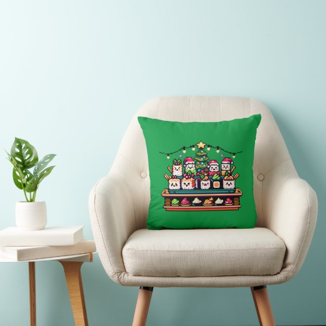 Sushi Christmas Celebration - Festive 8-Bit Design Cushion (Chair)