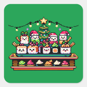 Sushi Christmas Celebration - Festive 8-Bit Design Square Sticker