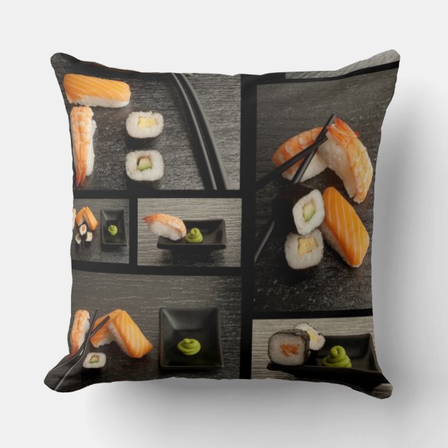 Sushi collection on black background cushion (Front)