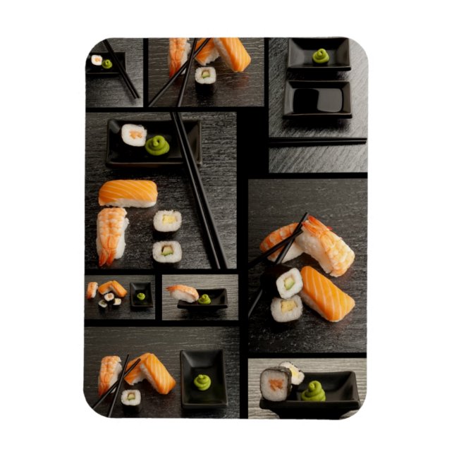 Sushi collection on black background magnet (Vertical)