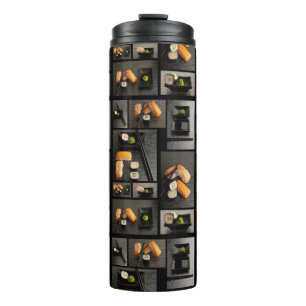 Sushi collection on black background thermal tumbler