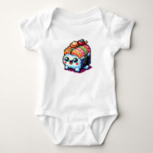 Sushi Companion - Playful Pixelated Culinary Art Baby Bodysuit