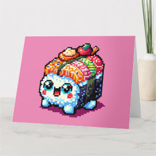 Sushi Companion - Playful Pixelated Culinary Art Card