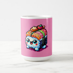 Sushi Companion - Playful Pixelated Culinary Art Coffee Mug