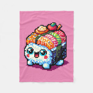 Sushi Companion - Playful Pixelated Culinary Art Fleece Blanket