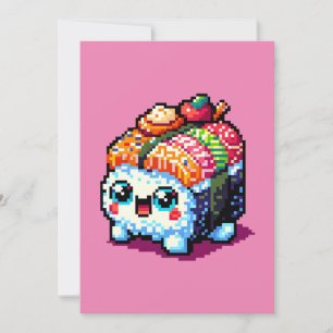 Sushi Companion - Playful Pixelated Culinary Art Holiday Card