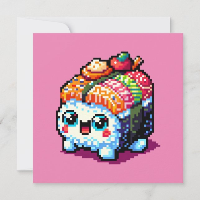 Sushi Companion - Playful Pixelated Culinary Art Invitation (Front)