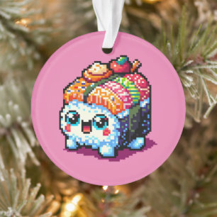 Sushi Companion - Playful Pixelated Culinary Art Ornament