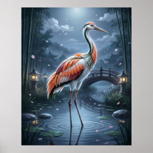 Sushi Crane Moon Marsh Poster
