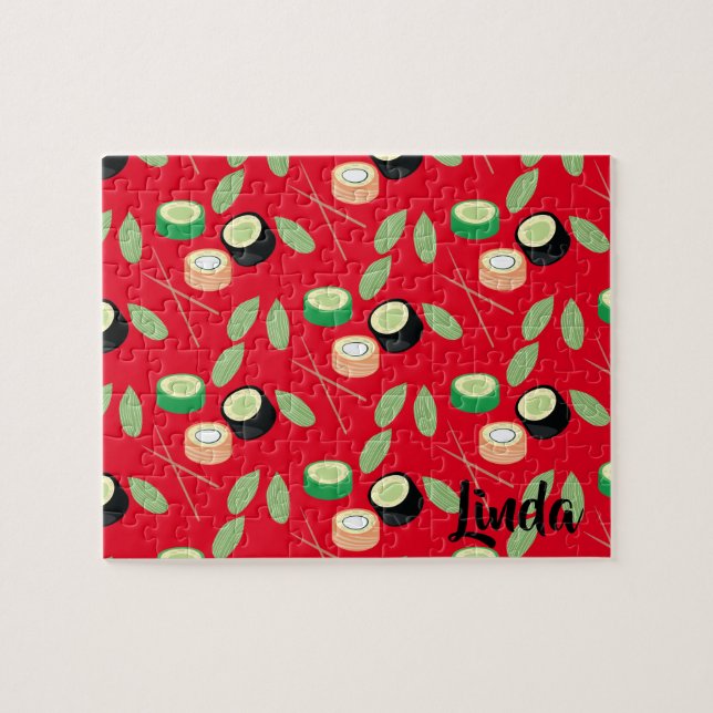 Sushi Cucumber Rolls Greenery Asian Food Jigsaw Puzzle (Horizontal)