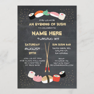 Sushi Dinner Japanese Birthday Party Bar Invite