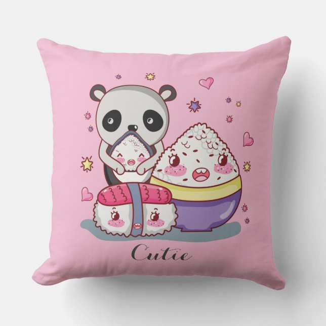 Sushi Finds Rolls Kawaii Sushi   Throw Pillow (Front)