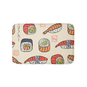 Sushi food, seamless pattern design. bath mat