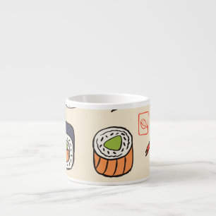 Sushi food, seamless pattern design. espresso cup