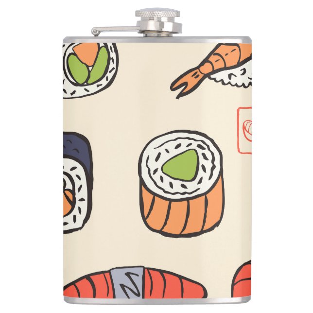 Sushi food, seamless pattern design. hip flask (Front)
