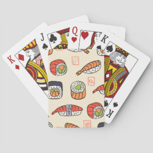 Sushi food, seamless pattern design. playing cards