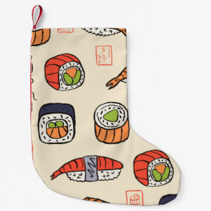 Sushi food, seamless pattern design. small christmas stocking