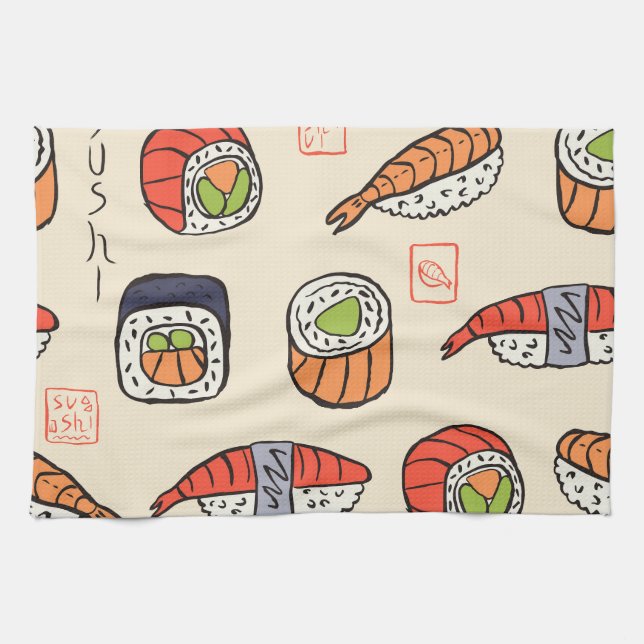 Sushi food, seamless pattern design. tea towel (Horizontal)