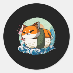 Sushi Fox Japanese Great Wave Kanagawa Classic Round Sticker