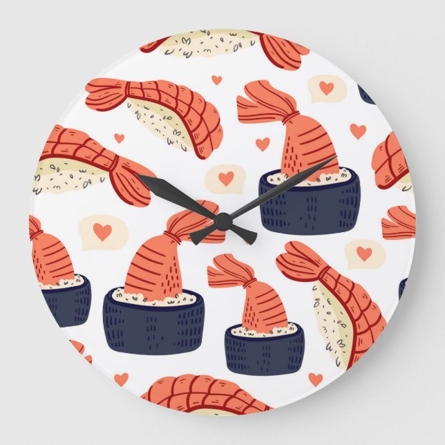 Sushi Japanese Food Seamless Pattern Large Clock (Front)