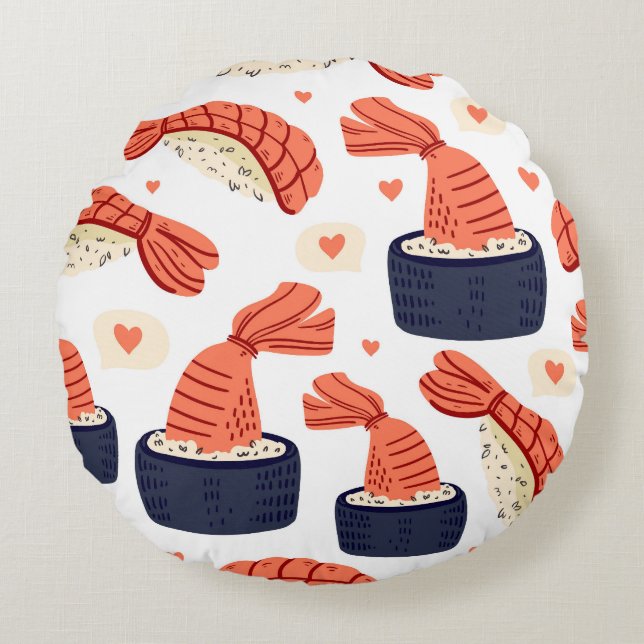 Sushi Japanese Food Seamless Pattern Round Cushion (Front)