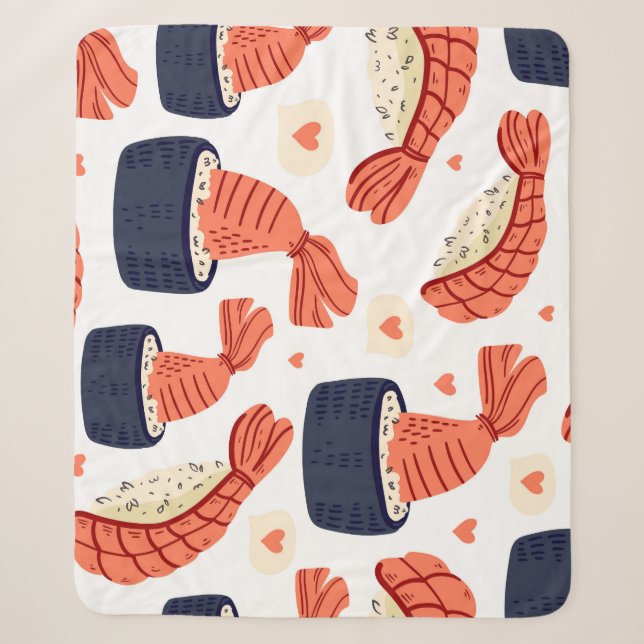 Sushi Japanese Food Seamless Pattern Sherpa Blanket (Front)