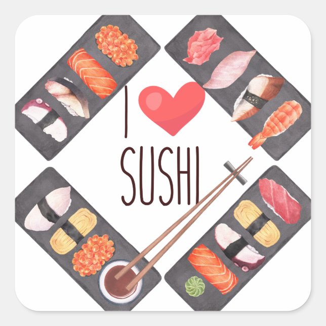 Sushi Japanese Food Square Sticker (Front)