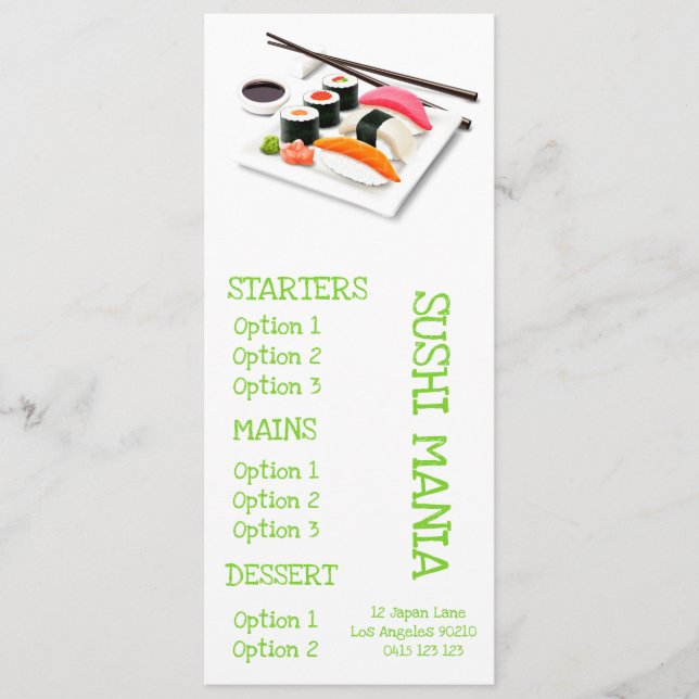 Sushi Japanese restaurant dinner menu (Front)