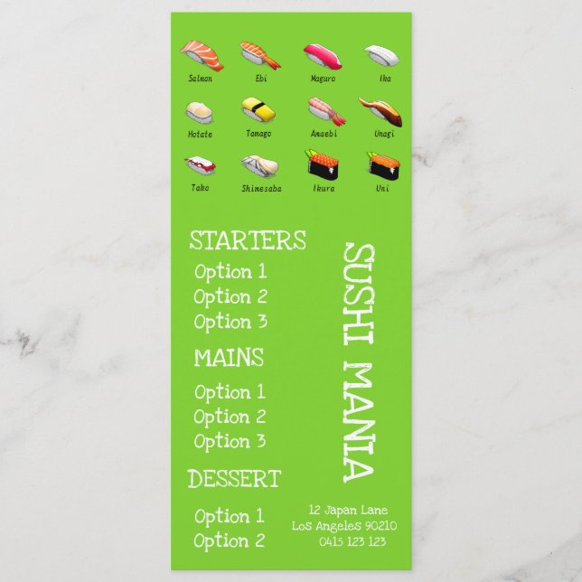 Sushi Japanese restaurant wasabi dinner menu (Front)