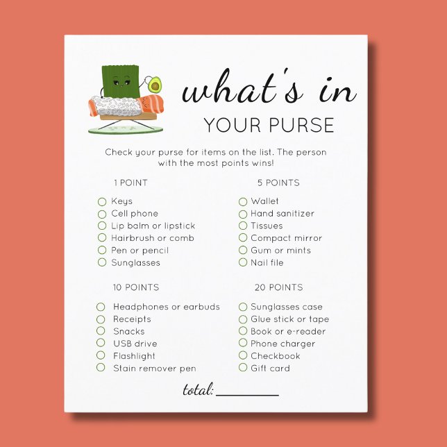 Sushi Kawaii Baby Shower What's In Your Purse Flyer (Creator Uploaded)