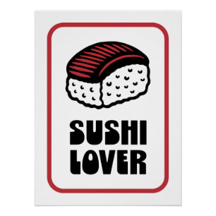 Sushi lover nigiri retro black and red aesthetic  poster