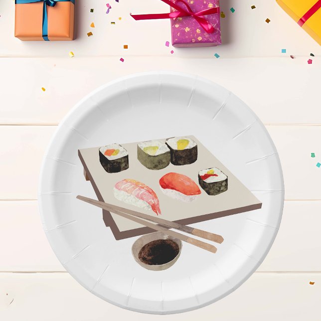 Sushi Lover Watercolor Party Meal Paper Plate (Creator Uploaded)