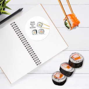 Sushi Makes Me Happy Sushi Rolls Drawing Classic Round Sticker